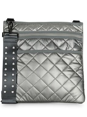 HAUTE SHORE Quilted Metallic Silver Crossbody Bag